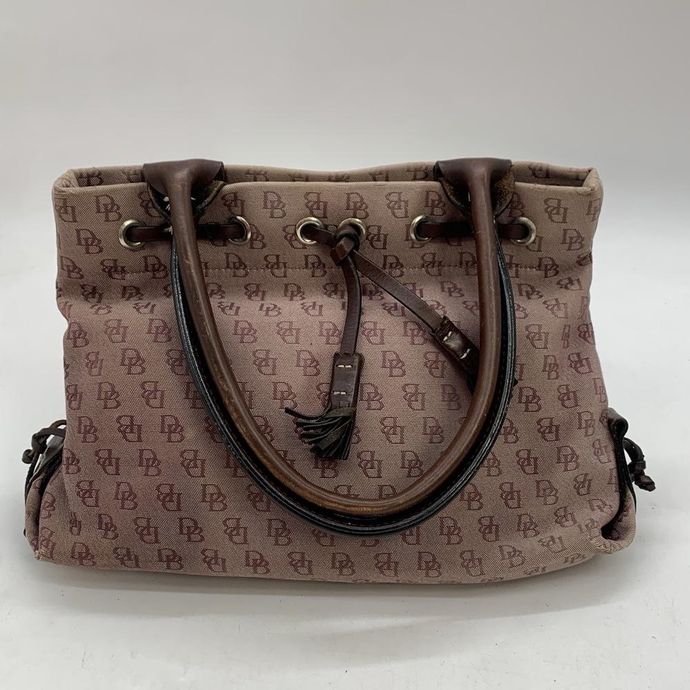 Dooney & Bourke Tote Handbag Signature Pink Canvas Tassel Double Handles Purse